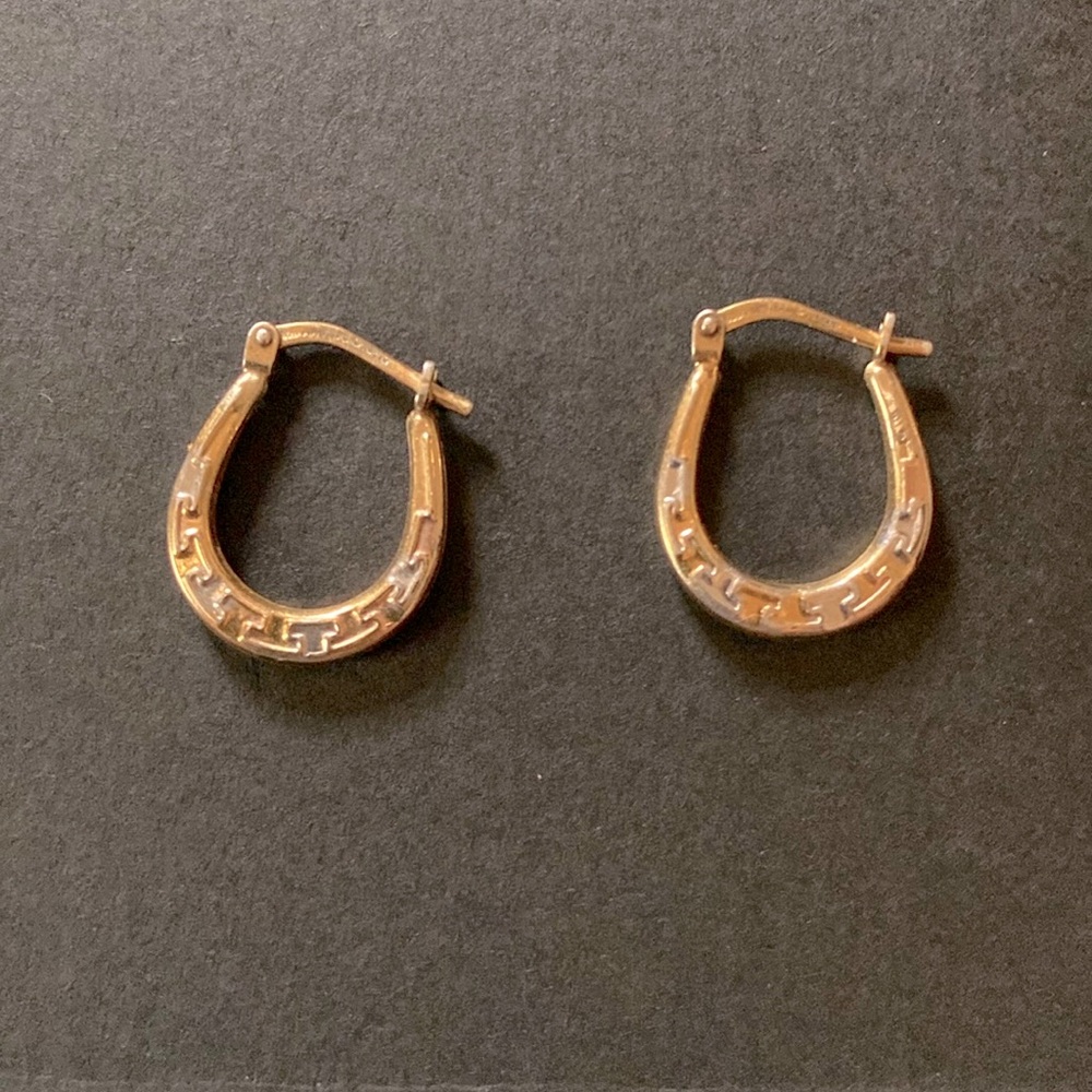 Vintage 10k over sterling greek key sm. hoops